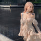Ruffled off-shoulder chiffon dress irregular long party dress with train   S5911