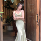 New Summer Elegant Midi Dress Women Vintage Satin Evening Party Dress        S5411