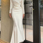 White prom dress long-sleeved engagement dress satin birthday dress    S5936