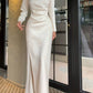White prom dress long-sleeved engagement dress satin birthday dress    S5936