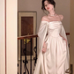Ivory Satin Long Prom Dresses Evening Party Dresses         S5443