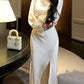 white satin long-sleeved dress luxury evening dress    S6100