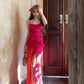 Hot pink ruffled dress summer sexy backless long party dress    S5914