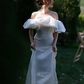 Elegant Off-shoulder White Bridal Gown With Train      S5434