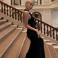 Black halter dress for women with deep V-neck evening dress, birthday dress       S5442