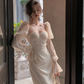 Puff-Sleeve Elegant Midi Dress Prom & Party Evening Dress for Women      S5427