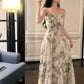 retro print halter dress summer new party dress   S6138