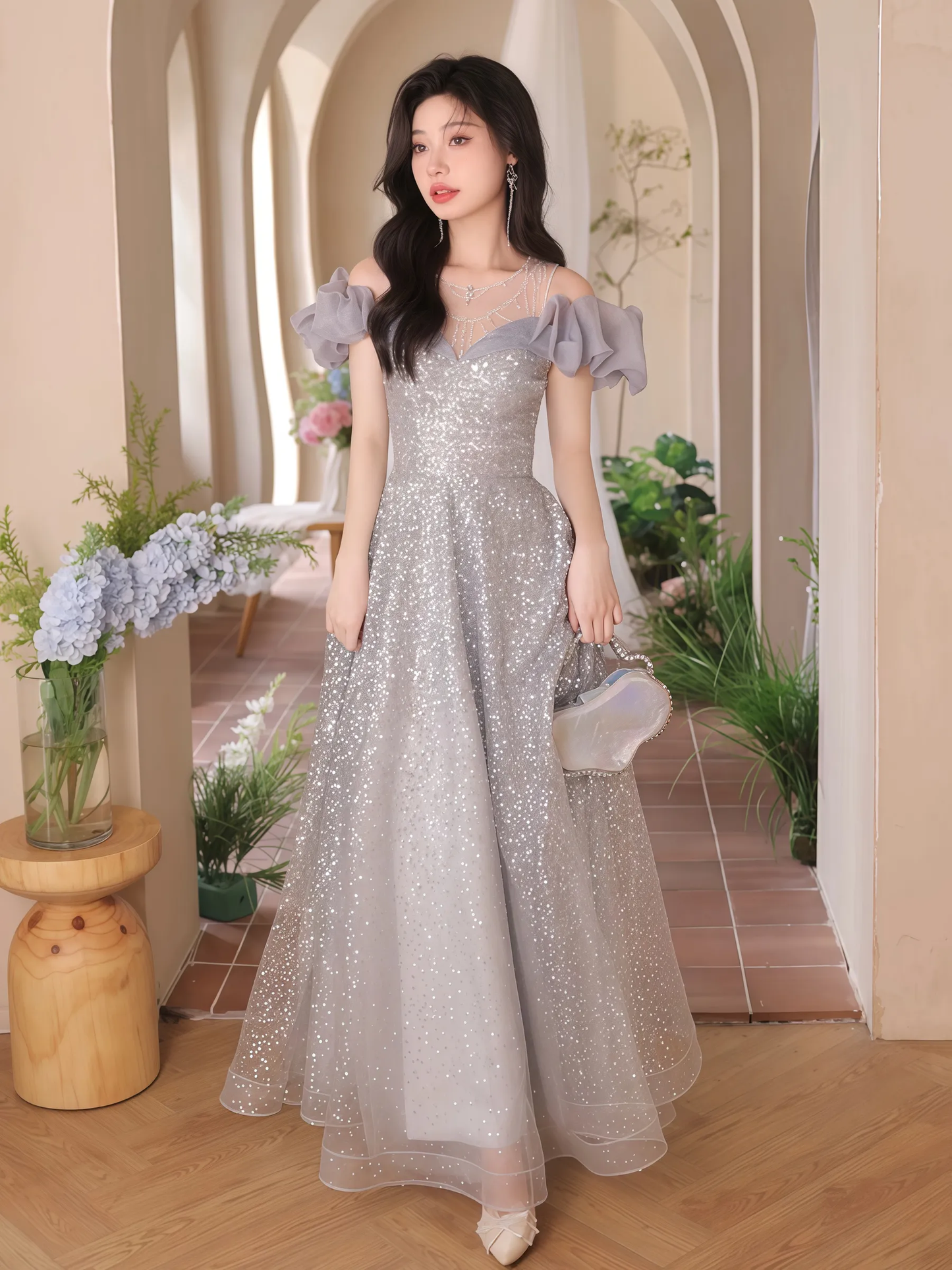 Sparkly Sequin Prom Party Dresses For Graduation Off Shoulder Long Floor Length Women Dresses       S5439