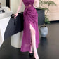 retro lace purple dress seaside holiday party dress     S6095