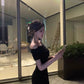 off-shoulder black dress for women     S5817