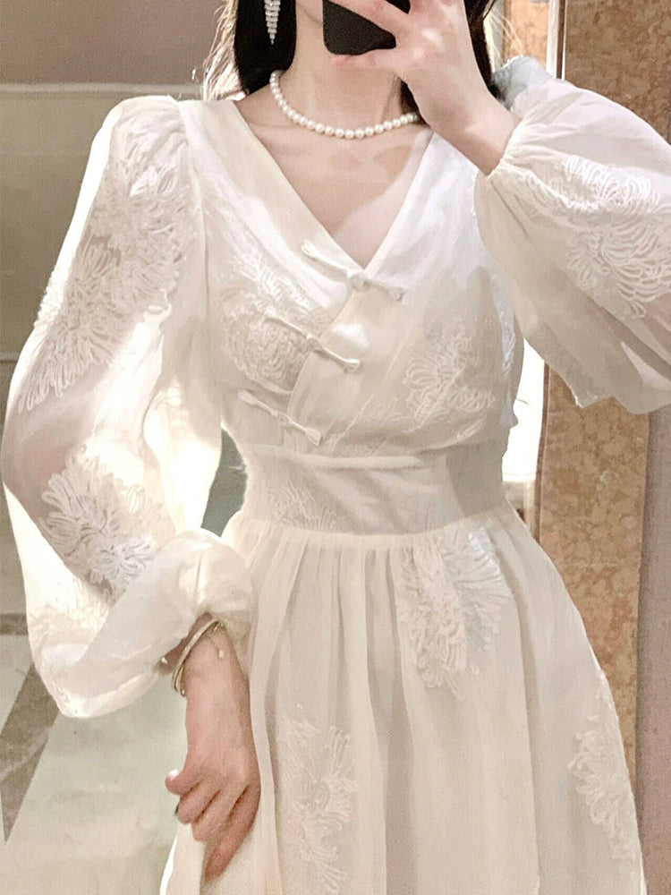 embroidery dress long sleeve evening party dress     S5954