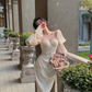 Puff-Sleeve Elegant Midi Dress Prom & Party Evening Dress for Women      S5427