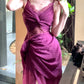 retro lace purple dress seaside holiday party dress     S6095