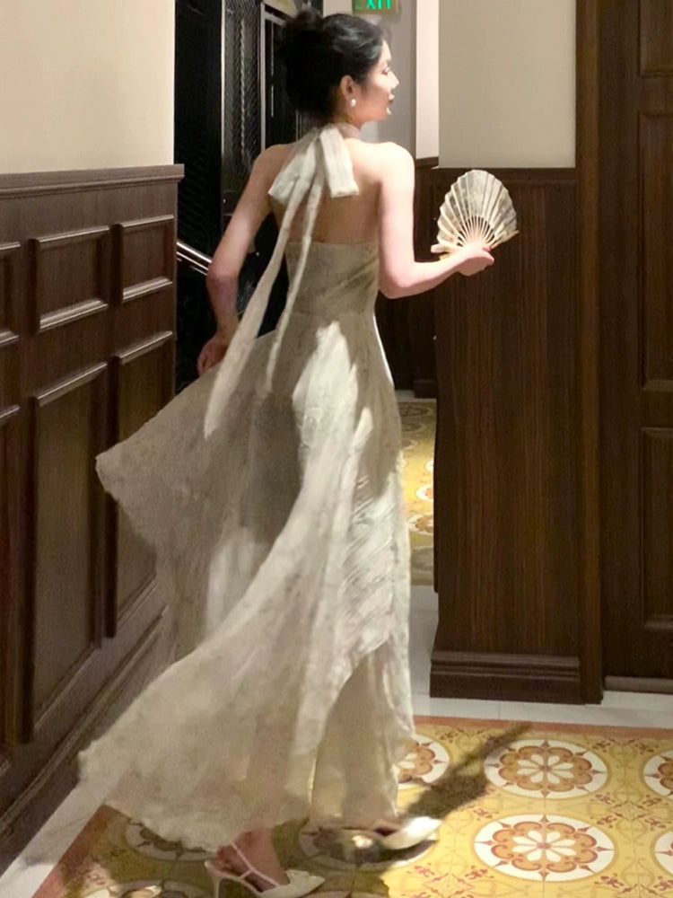 New style ink painting dress women's summer new long party dress       S6034