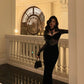 Black halter neck dress new sexy lace splicing velvet long dress     S5652