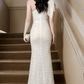 White one-shoulder sequined evening dress      S5438