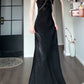 black dress for women satin long party dress       S5978
