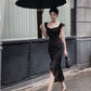 black polka dot flying sleeves party dress   S6135