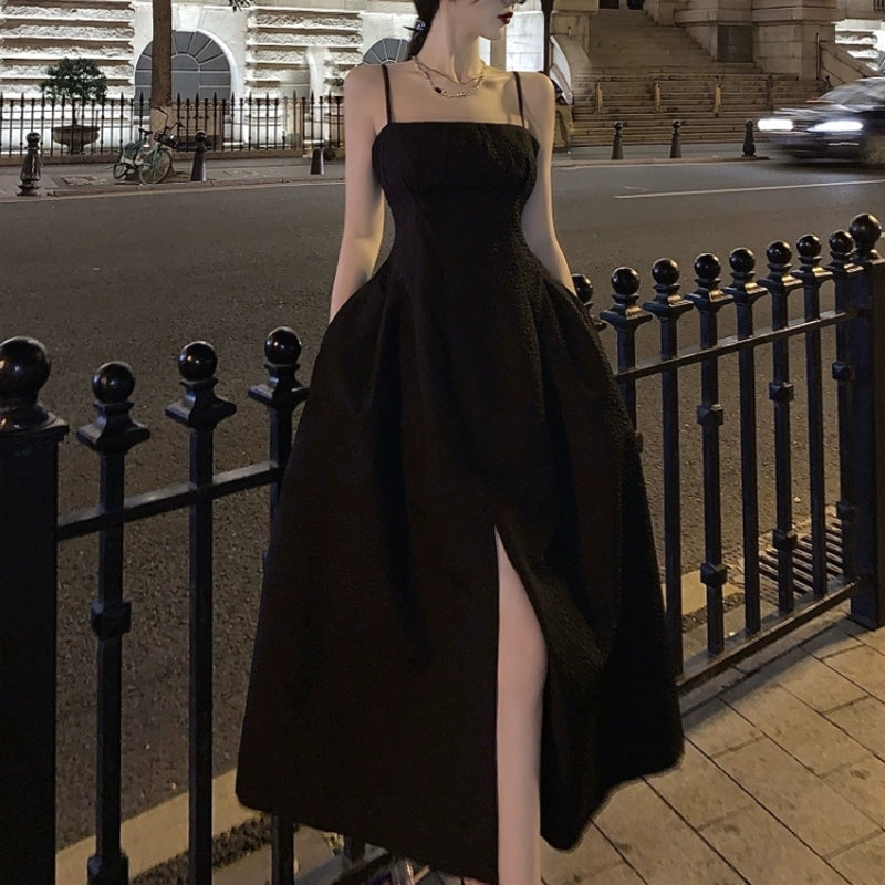 Black simple Spaghetti Straps dress women's summer long dress      S5861