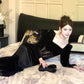 black velvet dress square neck long sleeve party dress    S6104