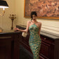 Satin cheongsam halter neck dress for women summer new retro printed party dress    S5604