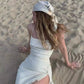 white dress sexy backless slit party dress       S6009