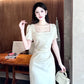 White short-sleeved dress elegant engagement dress satin long dress    S5953