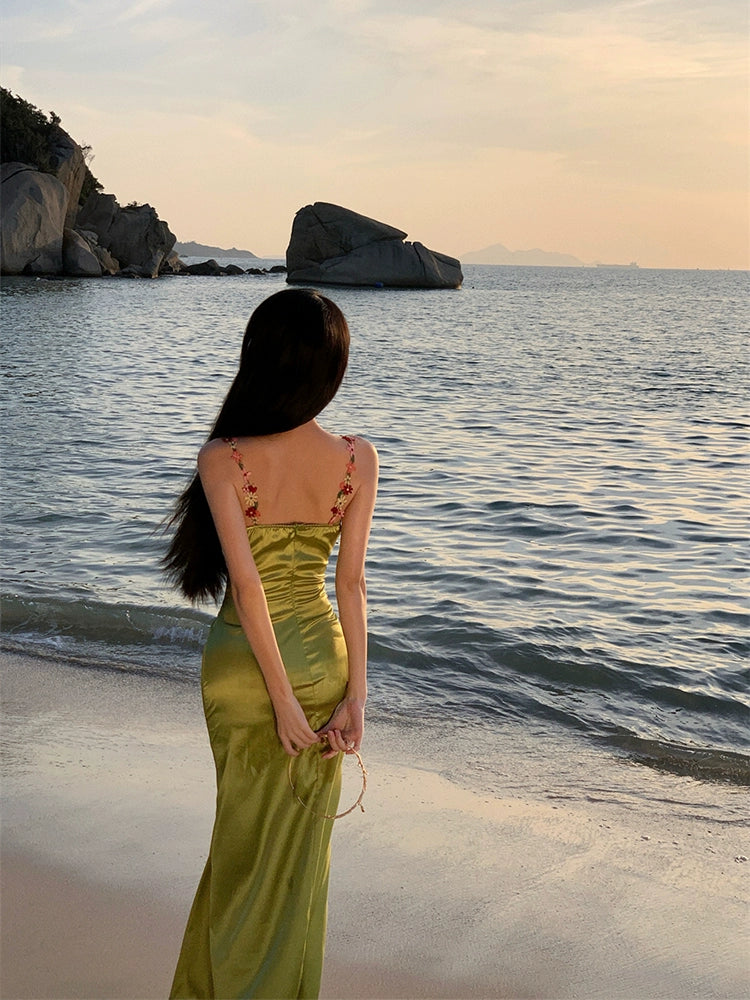 Green long dress women's summer long party dress    S5864