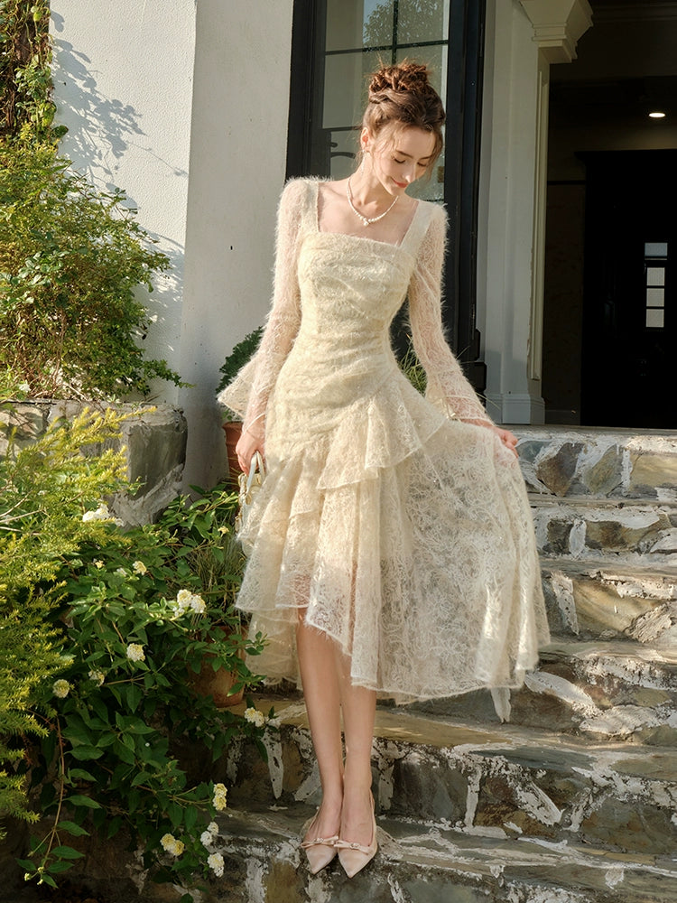 Lace Embroidery Long Sleeve Dress Retro Velvet Princess Dress     S6155