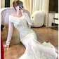 butterfly lace dress long sleeve mermaid evening dress     S6091