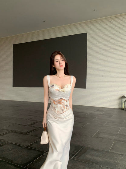 Two piece sleeveless dress for women long party dress     S5905