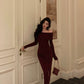 Red off-shoulder dress for women new retro style slit long mermaid dress     S5651