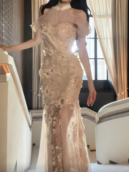 embroidered mermaid long evening dress women's luxury party dress      S6144