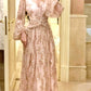luxury V-neck sequined dress design puff sleeve long party dress    S6060