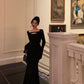 Black long-sleeved mermaid dress new style long dress    S5599