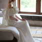 Elegant Off-shoulder White Bridal Gown With Train      S5434