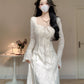 White lace dress for women ankle length party dress      S5876