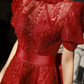 Sparkling Burgundy Evening Dress Puff Sleeve Princess Dresses      S5433