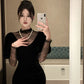 Black luxury dress velvet dress       S5834