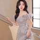 Sparkly Sequin Prom Party Dresses For Graduation Off Shoulder Long Floor Length Women Dresses       S5439