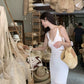 White French v-neck knitted slit suspender women's summer dress     S5729