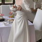 White Wedding Dress Long Sleeve Square Neck Women Elegant Evening Prom Party Dress       S5421