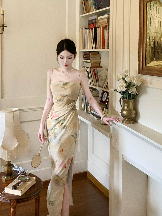 New style print dress, retro long party dress    S6093