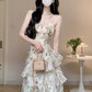 Ruffled floral suspender dress for women summer new long party dress      S5811