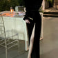 Black evening gown luxury off-shoulder velvet dress       S5819