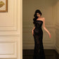 Printed strapless black dress new sexy mermaid long party dress       S5682