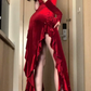 Red dress women's velvet suspender skirt irregular sexy birthday evening dress       S5457