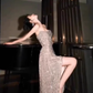 Toast dress birthday dress small dress niche high-end temperament heavy sequin tube top dress R1786