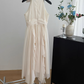 Sleeveless halter dress with waist and ruffled French long skirt R2027