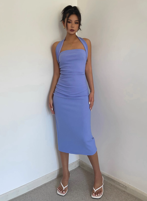 Pure desire French style beautiful halter neck dress female royal sister style temperament sling hip skirt R3043